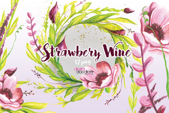 Strawberry Wine Floral Graphics: Hand-Painted Charm for Modern Projects