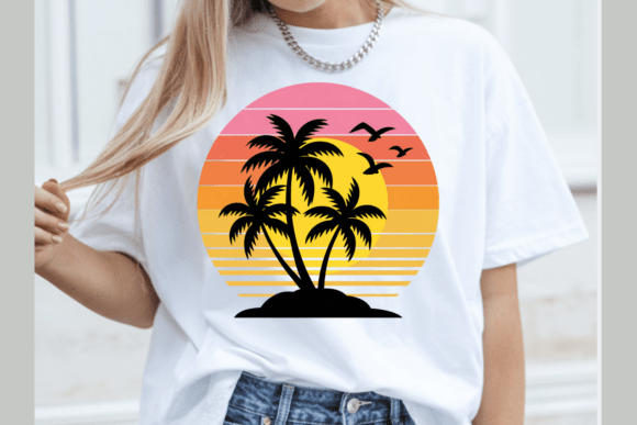 Timeless Tropical Vibes: The Retro Palm Tree Sunset PNG